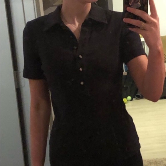 Tory Burch Black Lidia Short Sleeve Polo Shirt - Picture 2 of 11